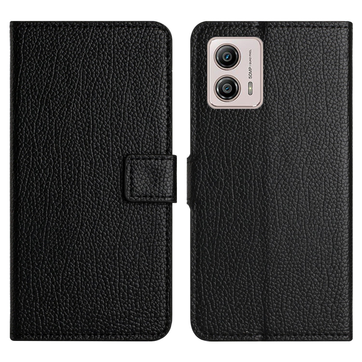 For Motorola Moto G73 5G Litchi Texture Folding Stand Phone Case Magnetic Clasp PU Leather Drop-proof Wallet Cover - Black For Motorola Moto G73 5G Litchi Texture Folding Stand Phone Case Magnetic Clasp PU Leather Drop-proof Wallet Cover - Black